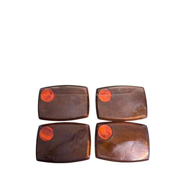 Vintage Mid Century Modern Tortoise Shell Snack Trays with Coaster Set of 4 - Picture 2 of 4